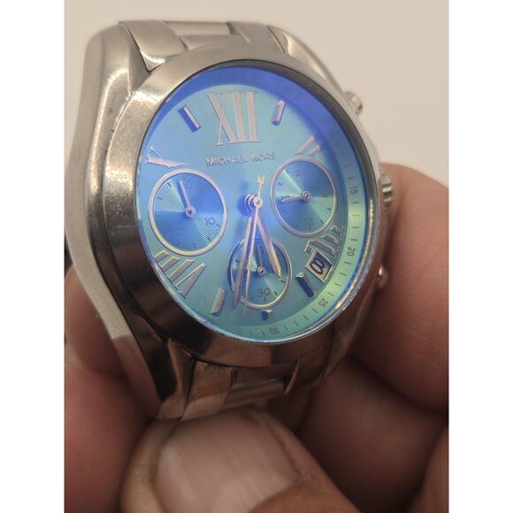 Michael Kors Bradshaw MK-6197 Stainless Steel Irridescent Flash-Lens Teal Watch. - Picture 9 of 11